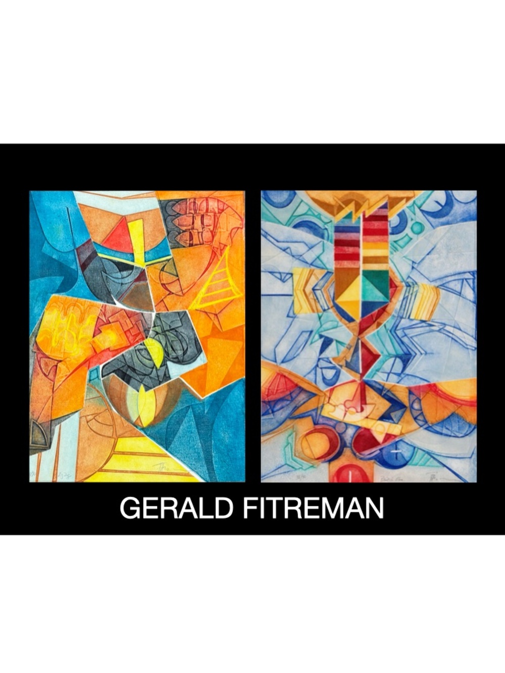 Gerard Fitremann. Two Untitled Works Etchings, aquatint in colors on woven paper